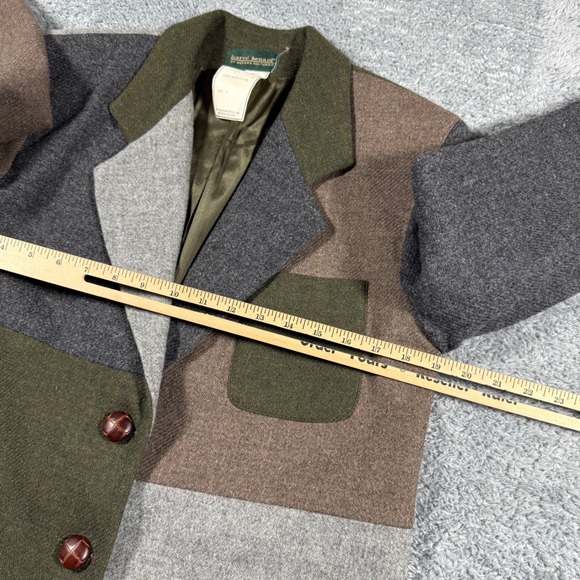 Vintage 90s Wool Patchwork Colorblock Blazer Jacket Women Size 4 Leather Buttons - Picture 6 of 10
